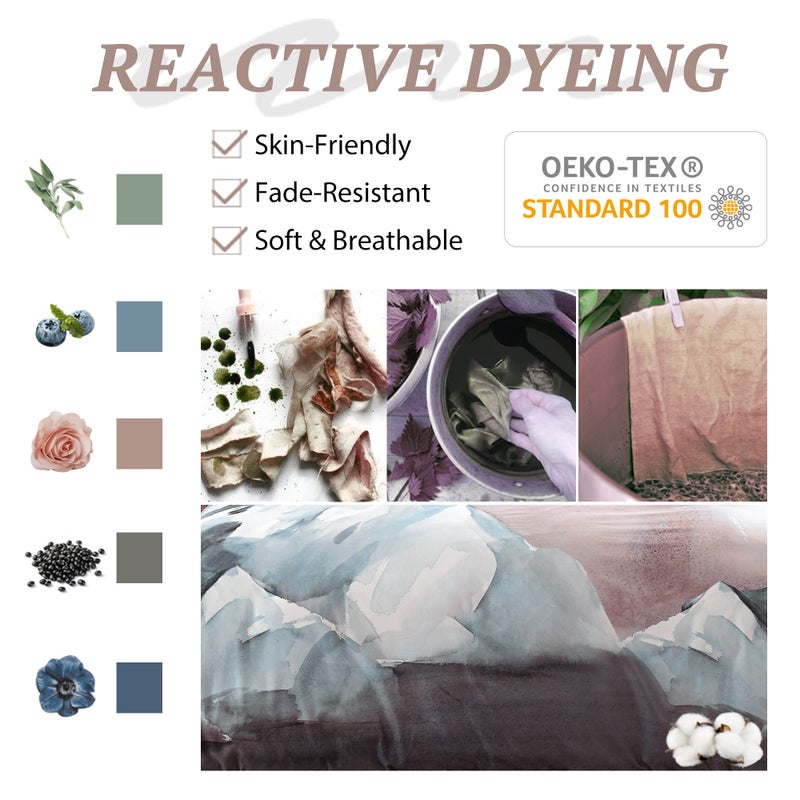 MILDLY 100% Long-Staple Cotton Duvet Cover Set Abstract Gray Pink Marble Pattern Printed Comforter Cover 3pcs, Ultra Soft & Breathable Bedding Set - Image 3